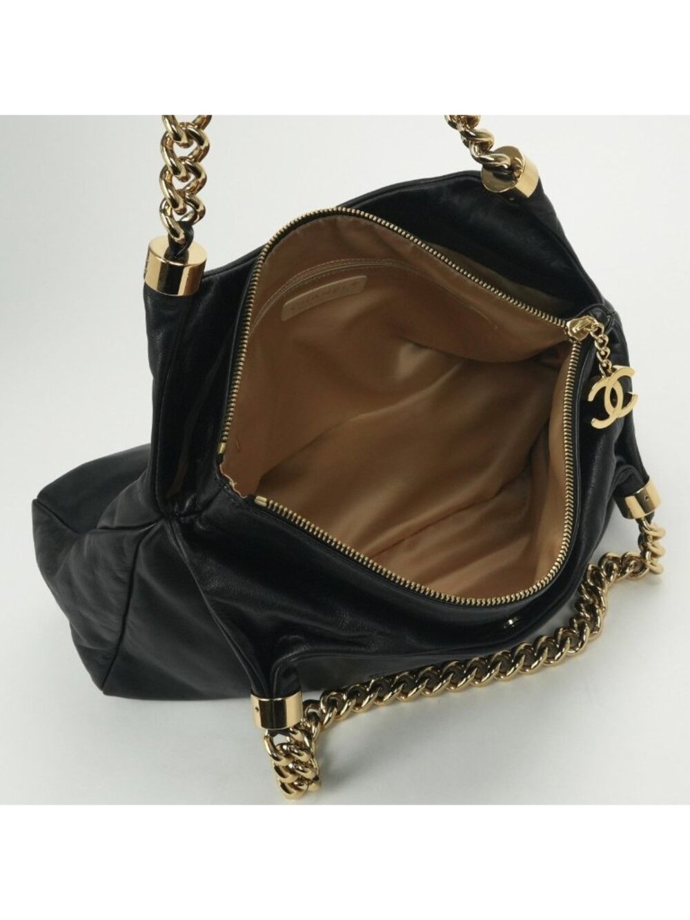 Chanel Tote Shoulder Bag Lambskin Noir Black Gold Chain Bag Big CC Logo Jumbo - Picture 9 of 10
